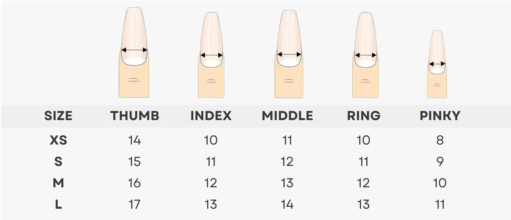 AmorHand Press-On Nails Size Chart